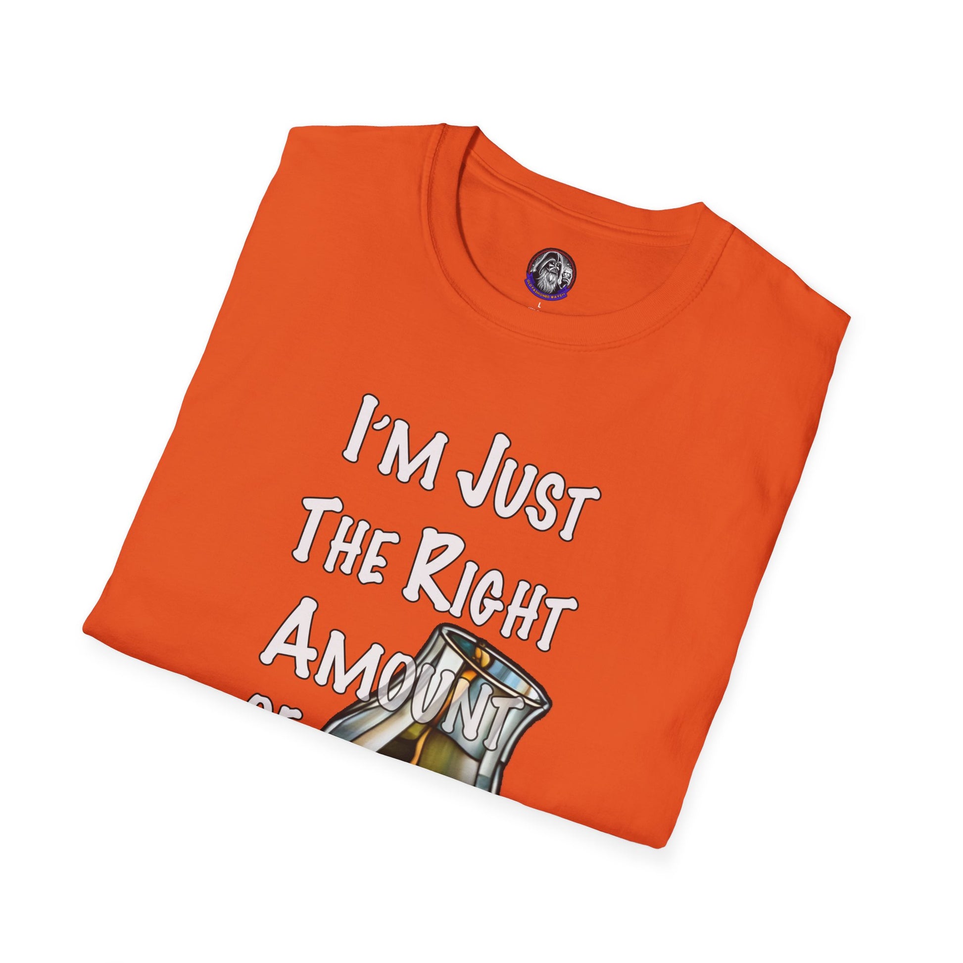 Whiskey Lovers Unisex T-Shirt with 'I'm Just the Right Amount of Wrong' Design