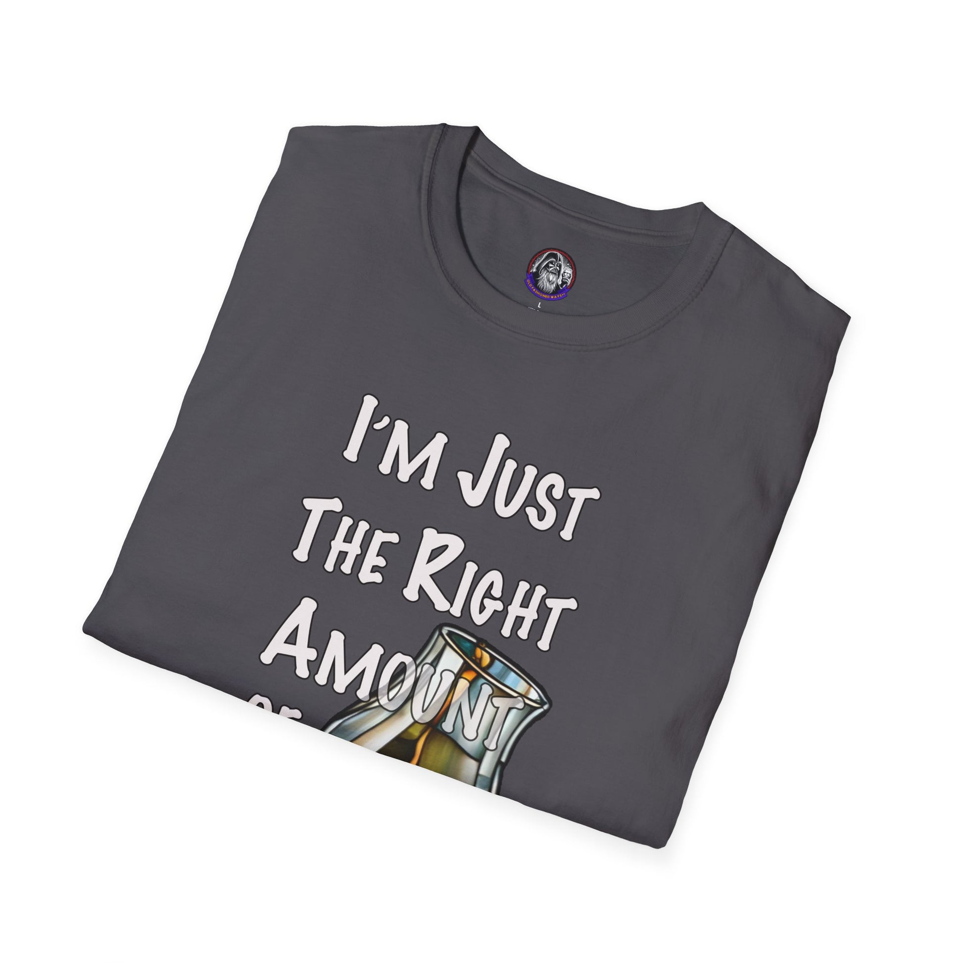 Whiskey Lovers Unisex T-Shirt with 'I'm Just the Right Amount of Wrong' Design