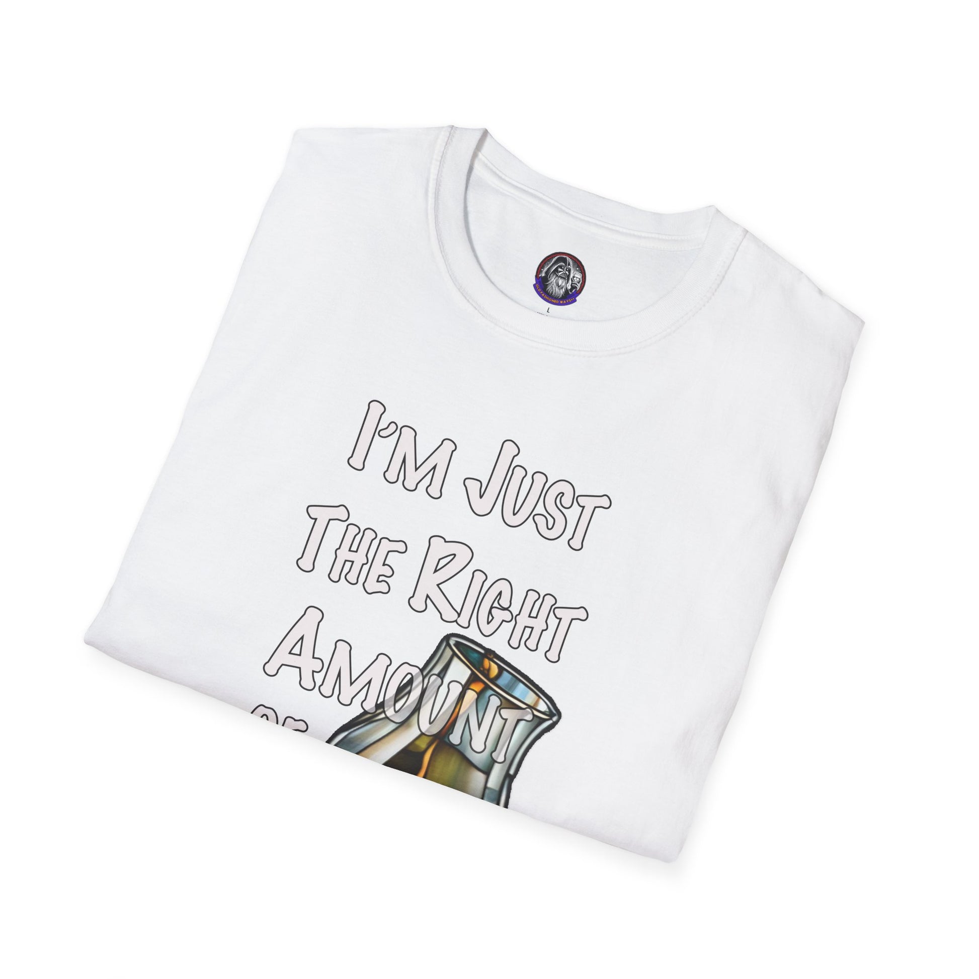 Whiskey Lovers Unisex T-Shirt with 'I'm Just the Right Amount of Wrong' Design