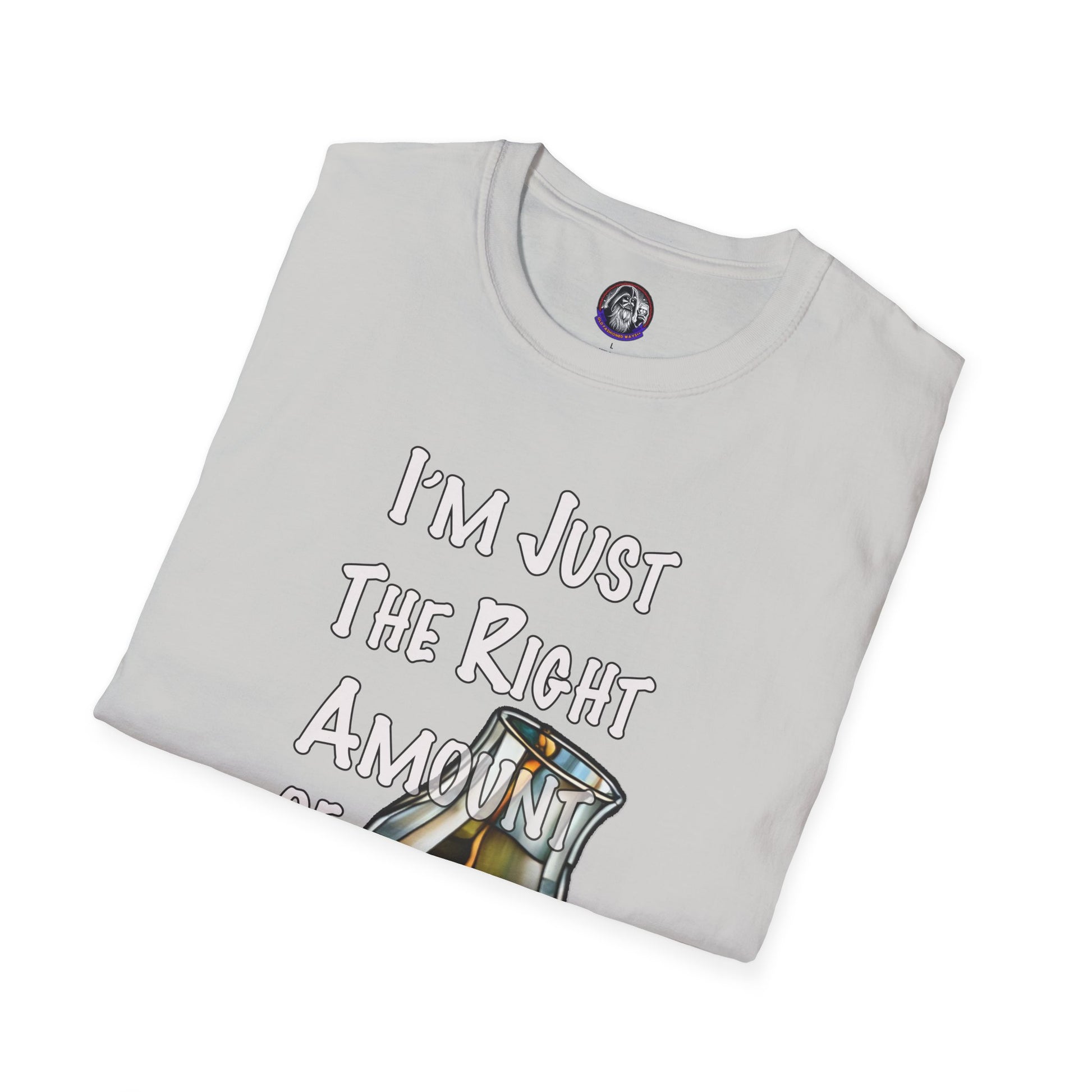 Whiskey Lovers Unisex T-Shirt with 'I'm Just the Right Amount of Wrong' Design