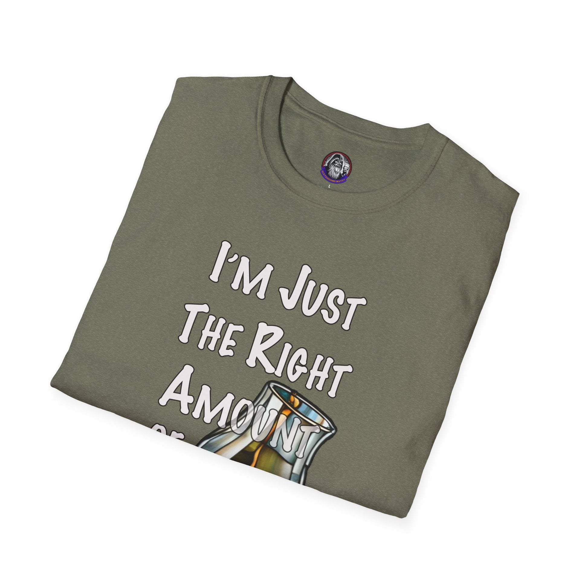 Whiskey Lovers Unisex T-Shirt with 'I'm Just the Right Amount of Wrong' Design