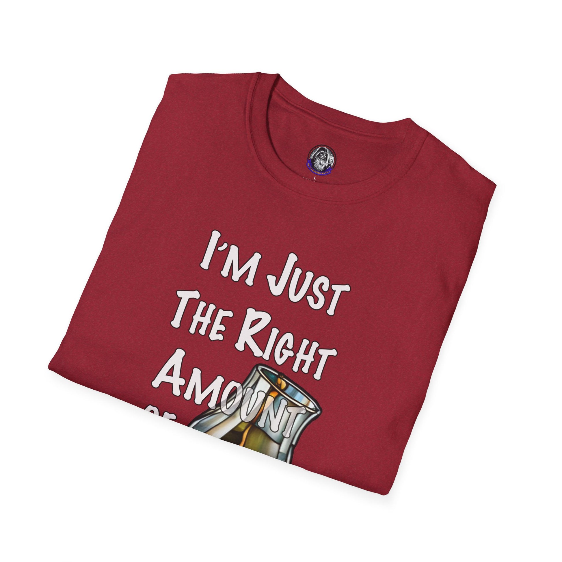 Whiskey Lovers Unisex T-Shirt with 'I'm Just the Right Amount of Wrong' Design