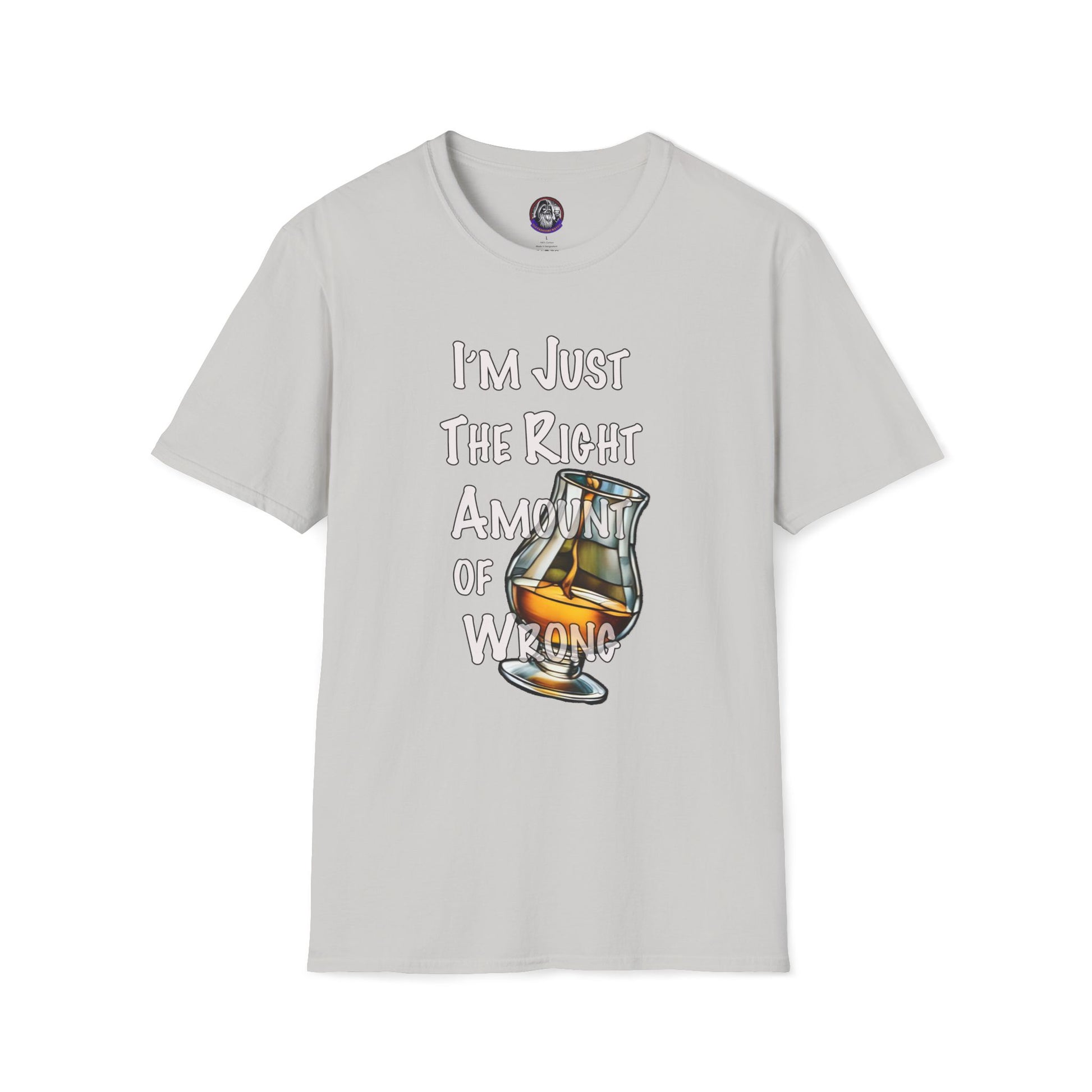 Whiskey Lovers Unisex T-Shirt with 'I'm Just the Right Amount of Wrong' Design