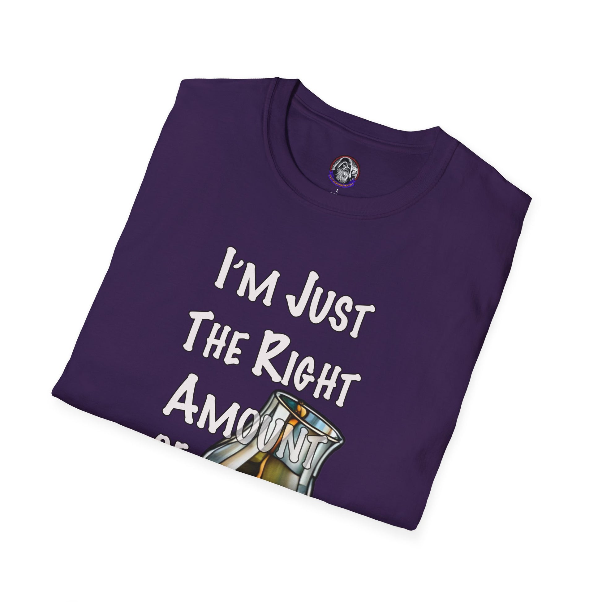 Whiskey Lovers Unisex T-Shirt with 'I'm Just the Right Amount of Wrong' Design