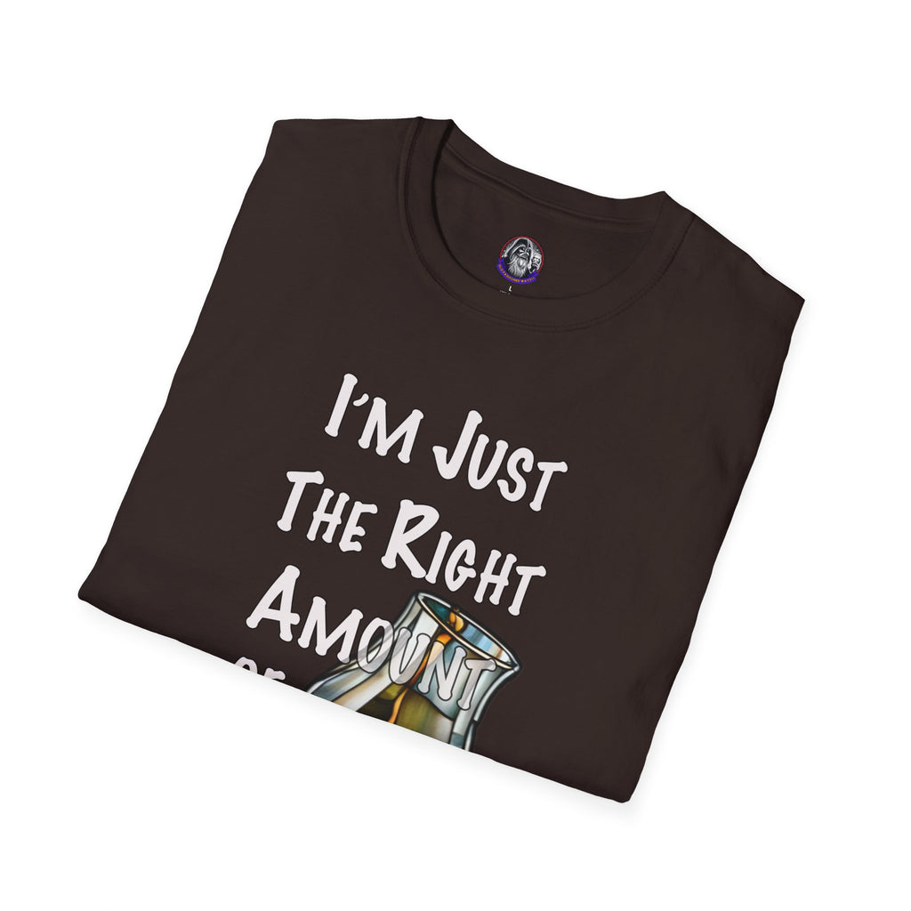 Whiskey Lovers Unisex T-Shirt with 'I'm Just the Right Amount of Wrong' Design