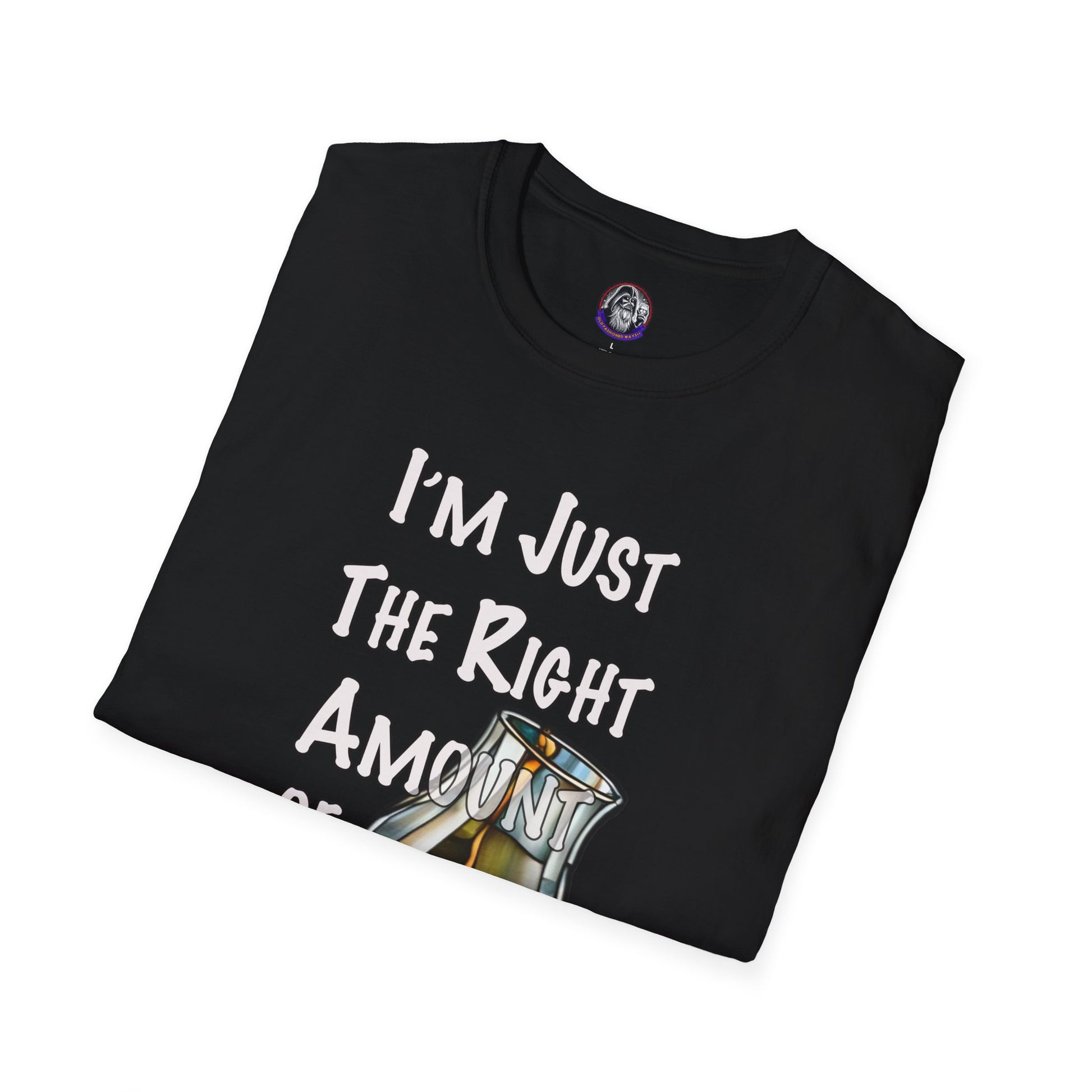 Whiskey Lovers Unisex T-Shirt with 'I'm Just the Right Amount of Wrong' Design