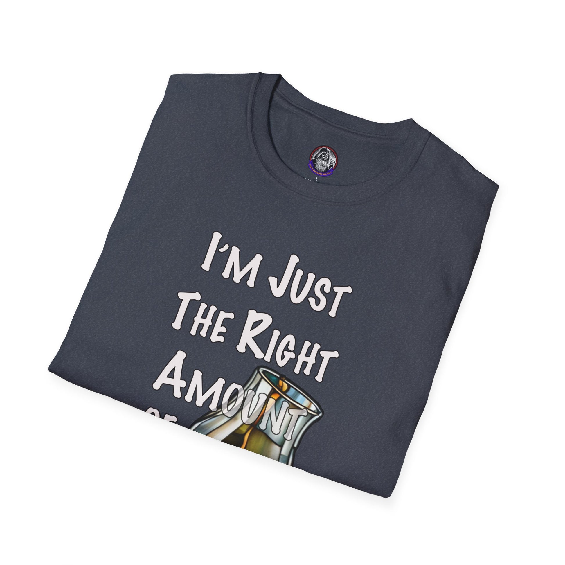 Whiskey Lovers Unisex T-Shirt with 'I'm Just the Right Amount of Wrong' Design